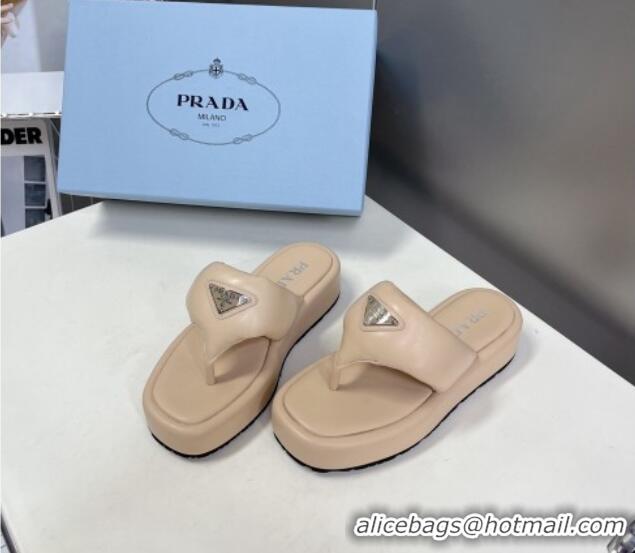 Good Looking Prada Soft Lambskin Platform Thong Sandals Nude 322083