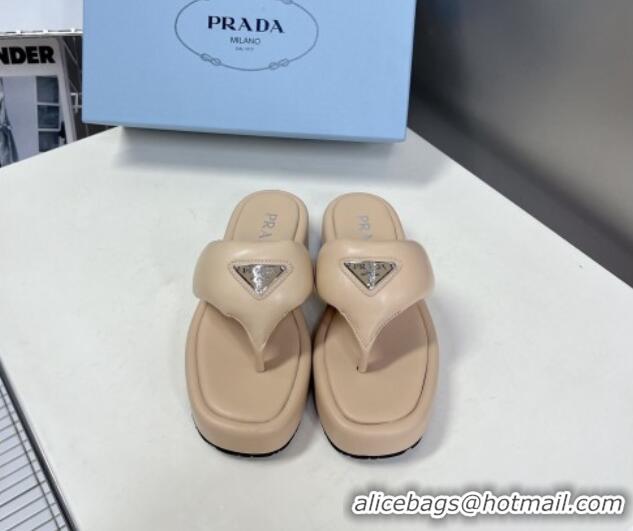 Good Looking Prada Soft Lambskin Platform Thong Sandals Nude 322083