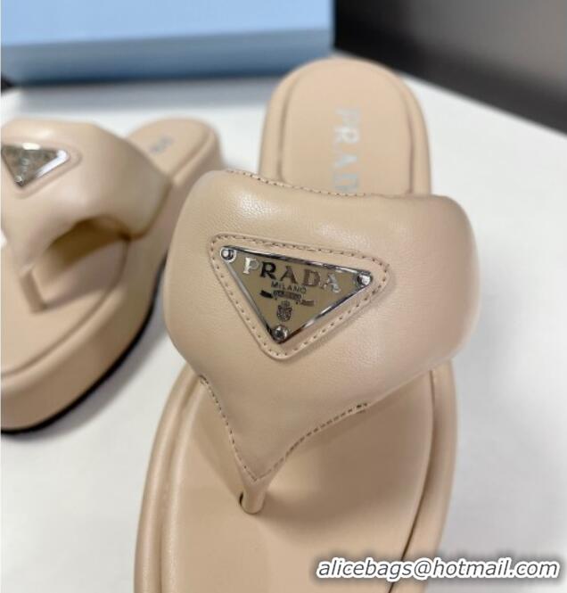 Good Looking Prada Soft Lambskin Platform Thong Sandals Nude 322083