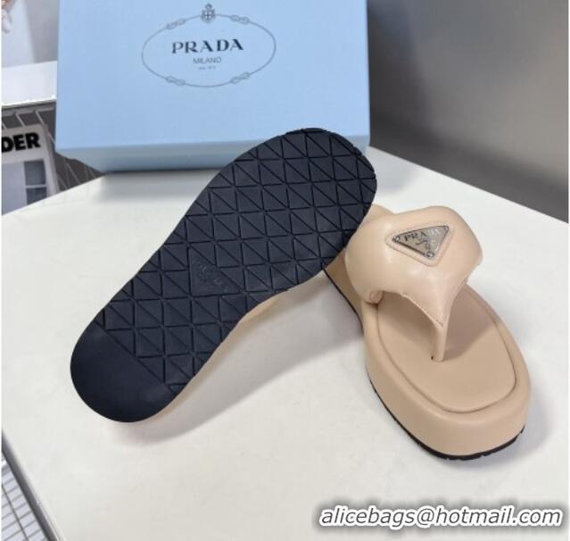 Good Looking Prada Soft Lambskin Platform Thong Sandals Nude 322083