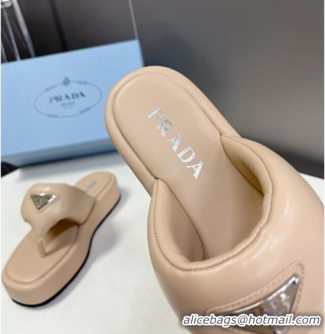 Good Looking Prada Soft Lambskin Platform Thong Sandals Nude 322083