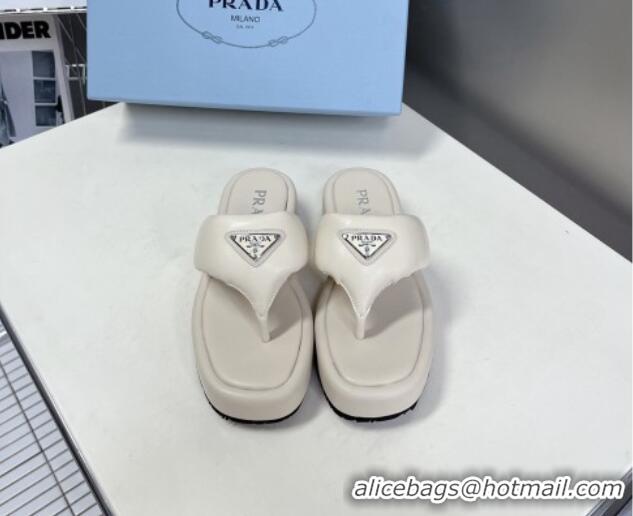 Good Quality Prada Soft Lambskin Platform Thong Sandals White 322084