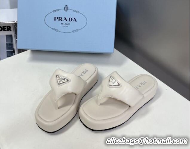 Good Quality Prada Soft Lambskin Platform Thong Sandals White 322084