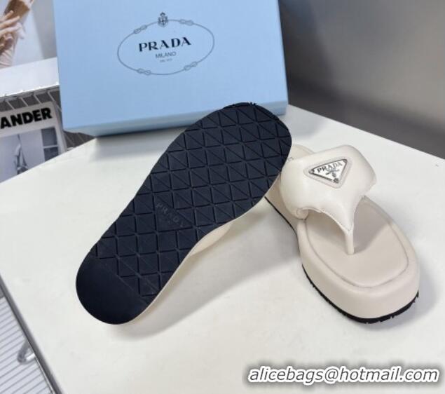 Good Quality Prada Soft Lambskin Platform Thong Sandals White 322084