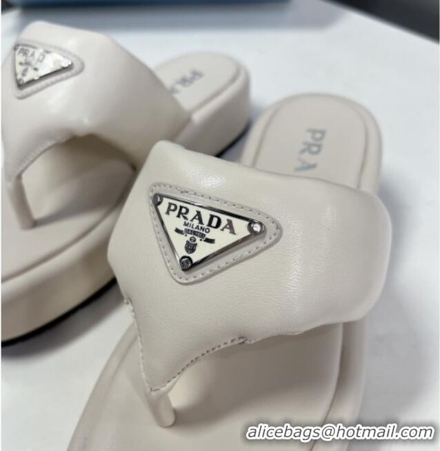 Good Quality Prada Soft Lambskin Platform Thong Sandals White 322084