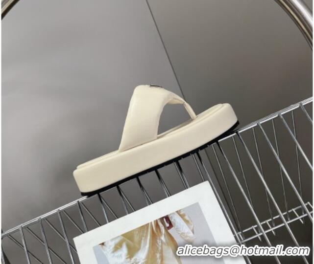 Good Quality Prada Soft Lambskin Platform Thong Sandals White 322084