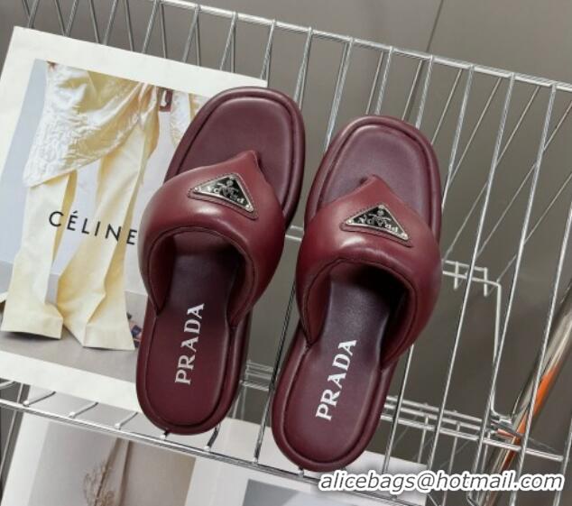 Stylish Prada Soft Lambskin Platform Thong Sandals Burgundy 0322085