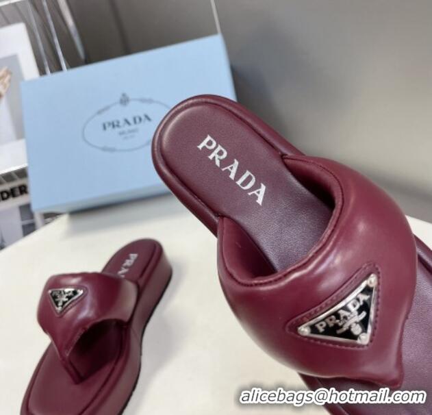 Stylish Prada Soft Lambskin Platform Thong Sandals Burgundy 0322085