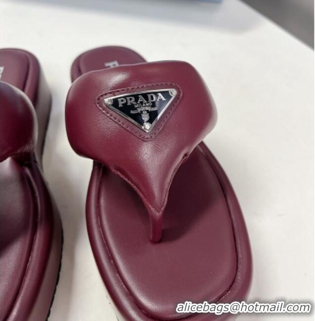 Stylish Prada Soft Lambskin Platform Thong Sandals Burgundy 0322085