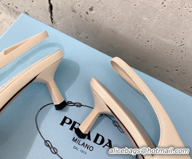 Discount Prada Patent Leather Heel Slingback Pumps with Logo Bloom Nude 322093