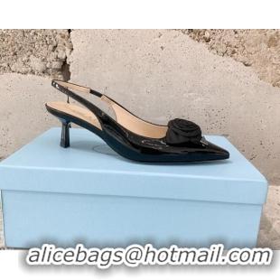 Low Price Prada Patent Leather Heel Slingback Pumps with Logo Bloom Black 322094