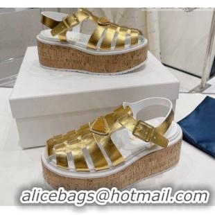 Top Grade Prada Foam Rubber Wedge Sandals Gold 353104