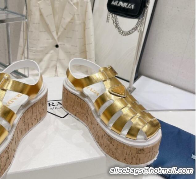 Top Grade Prada Foam Rubber Wedge Sandals Gold 353104