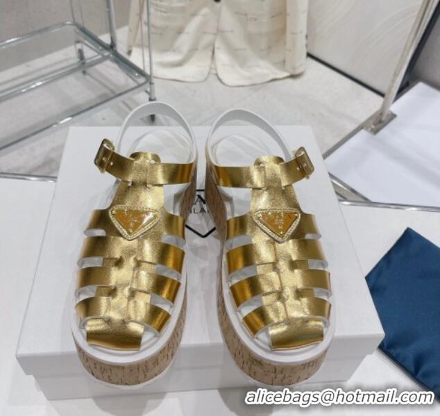 Top Grade Prada Foam Rubber Wedge Sandals Gold 353104