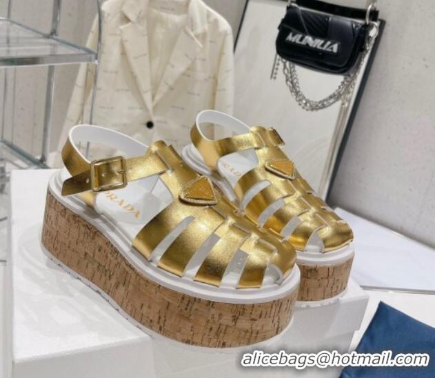 Top Grade Prada Foam Rubber Wedge Sandals Gold 353104