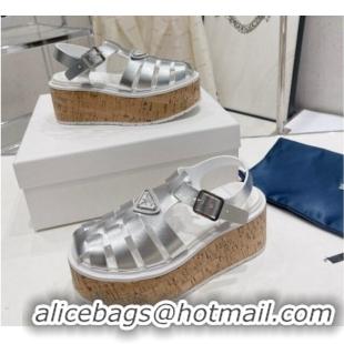 Cheap Price Prada Foam Rubber Wedge Sandals Silver 53122