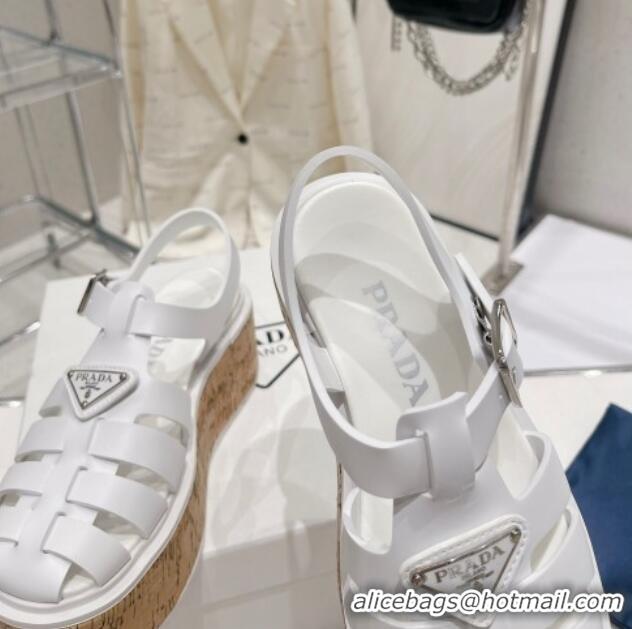 Best Product Prada Foam Rubber Wedge Sandals White 353121