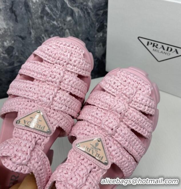 Durable Prada Monolith Crochet Cage Sandals 5.5cm Heel Pink 353118