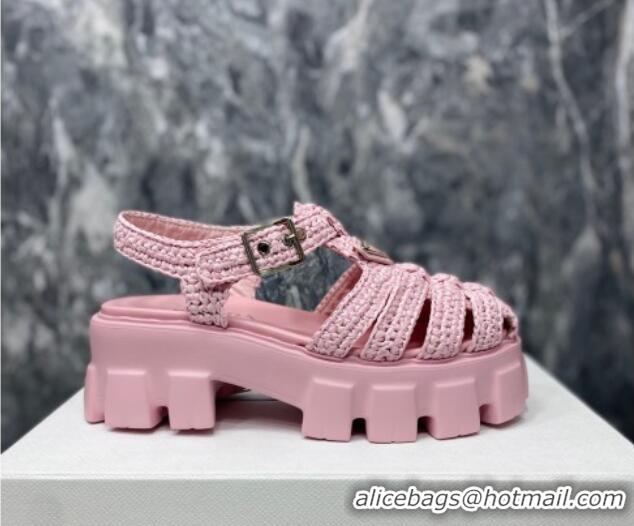 Durable Prada Monolith Crochet Cage Sandals 5.5cm Heel Pink 353118