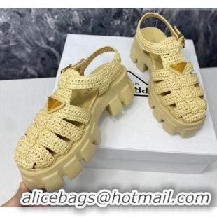 Unique Style Prada Monolith Crochet Cage Sandals 5.5cm Heel Beige 353119