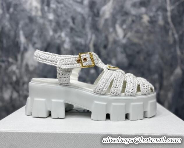 Low Cost Prada Monolith Crochet Cage Sandals 5.5cm Heel White 353117