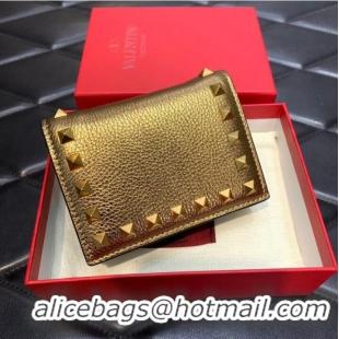 Famous Brand VALENTINO Garavani Rockstud Calfskin Wallet 0P39R bronze