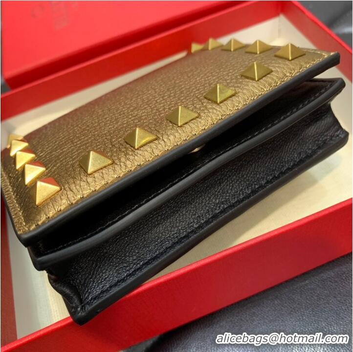 Famous Brand VALENTINO Garavani Rockstud Calfskin Wallet 0P39R bronze