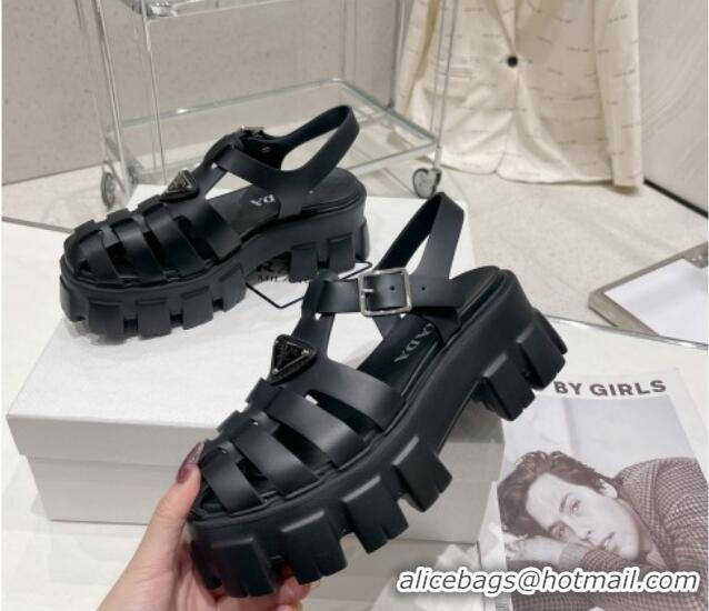 Fashion Prada Foam Rubber Flatform Sandals 5.5cm Heel Black 53135