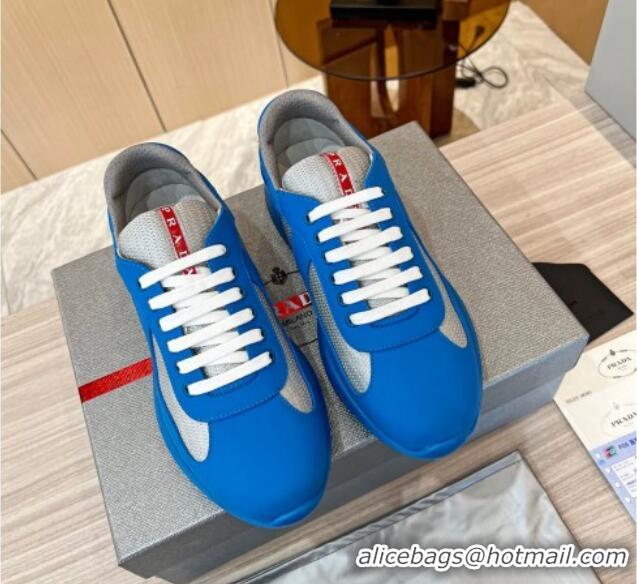 Best Grade Prada Men's America's Cup Soft Rubber and Bike Fabric Sneakers Royal Blue 609104