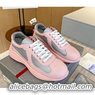 Good Product Prada Men's America's Cup Soft Rubber and Bike Fabric Sneakers Light Pink 0609105