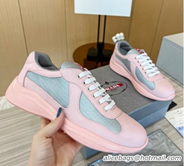 Good Product Prada Men's America's Cup Soft Rubber and Bike Fabric Sneakers Light Pink 0609105