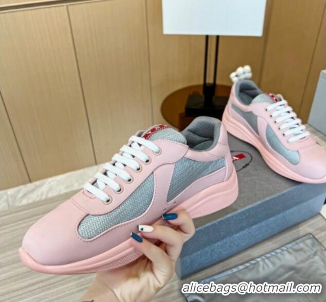 Good Product Prada Men's America's Cup Soft Rubber and Bike Fabric Sneakers Light Pink 0609105