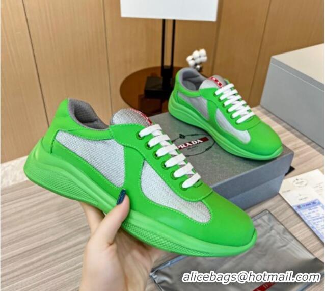 Luxury Cheap Prada Men's America's Cup Soft Rubber and Bike Fabric Sneakers Green 609108