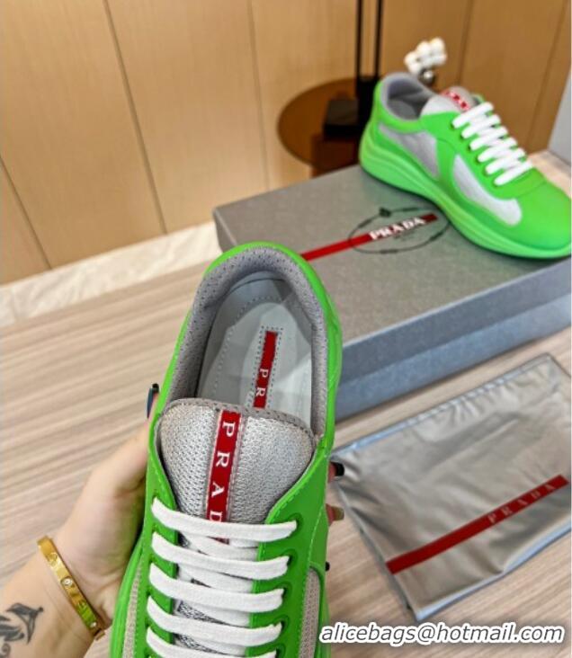 Luxury Cheap Prada Men's America's Cup Soft Rubber and Bike Fabric Sneakers Green 609108