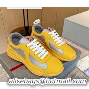 Charming Prada Men's America's Cup Soft Rubber and Bike Fabric Sneakers Yellow 609109