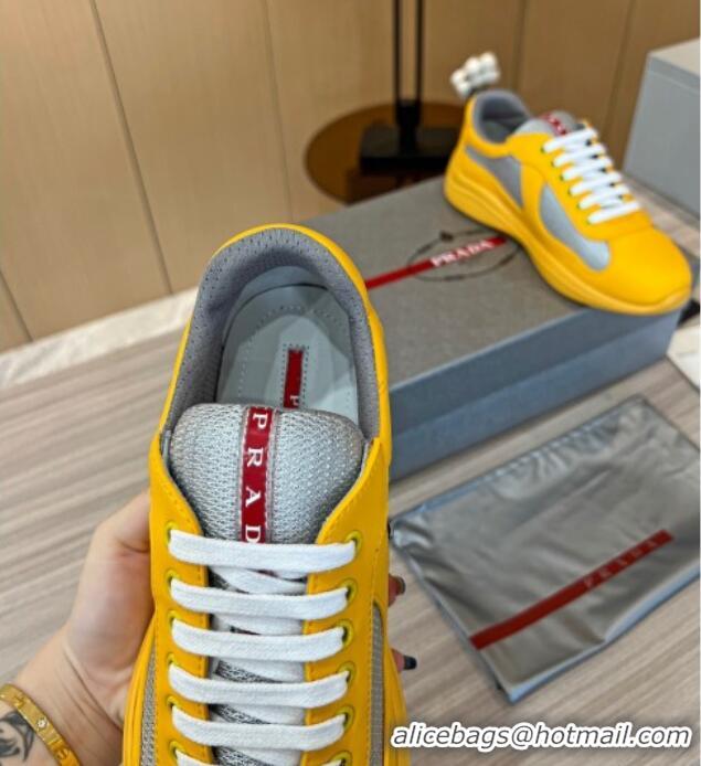 Charming Prada Men's America's Cup Soft Rubber and Bike Fabric Sneakers Yellow 609109