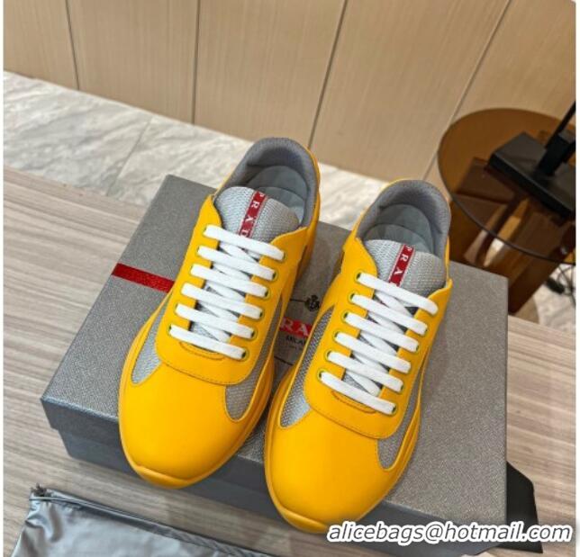 Charming Prada Men's America's Cup Soft Rubber and Bike Fabric Sneakers Yellow 609109