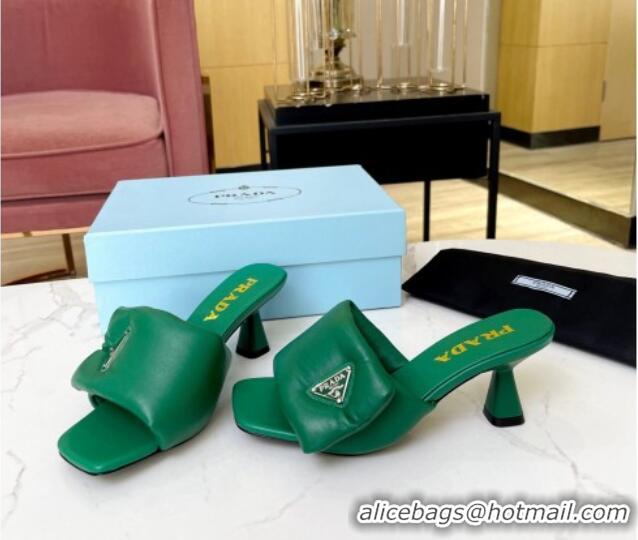 Stylish Prada Soft Padded Nappa Leather Heel Slide Sandals 6.5cm Green 609112