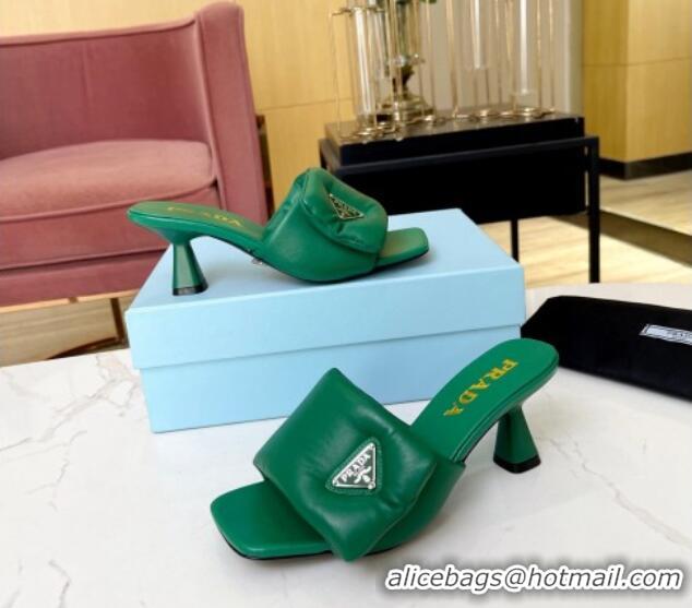 Stylish Prada Soft Padded Nappa Leather Heel Slide Sandals 6.5cm Green 609112