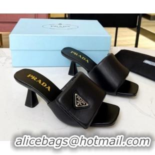 Discount Prada Soft Padded Nappa Leather Heel Slide Sandals 6.5cm Black 609116