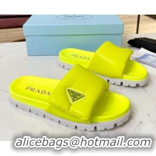 Good Quality Prada Soft Padded Nappa Leather Flat Slide Sandals Yellow 609120