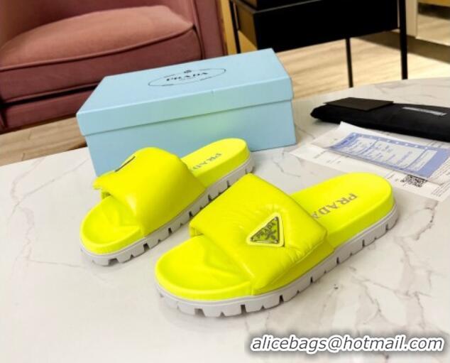 Good Quality Prada Soft Padded Nappa Leather Flat Slide Sandals Yellow 609120