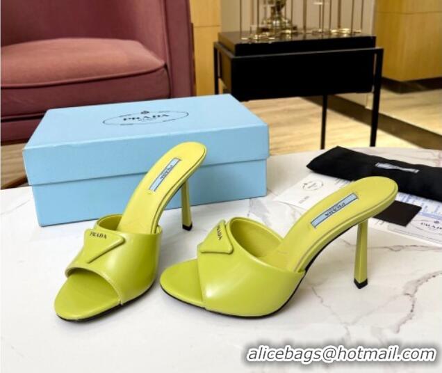 Good Quality Prada Brushed Leather Slide Sandals 9.5cm Kiwi Green 609122