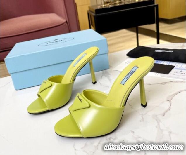 Good Quality Prada Brushed Leather Slide Sandals 9.5cm Kiwi Green 609122