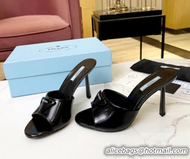 Purchase Prada Brushed Leather Slide Sandals 9.5cm Black 609123