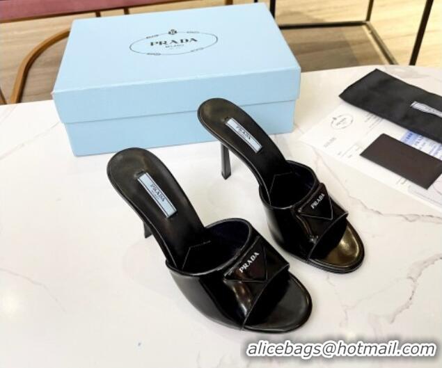 Purchase Prada Brushed Leather Slide Sandals 9.5cm Black 609123