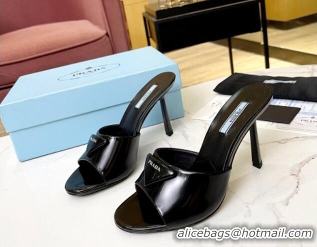 Purchase Prada Brushed Leather Slide Sandals 9.5cm Black 609123