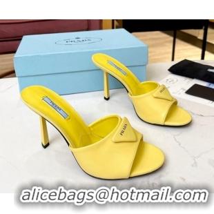 Hot Style Prada Brushed Leather Slide Sandals 9.5cm Yellow 609124