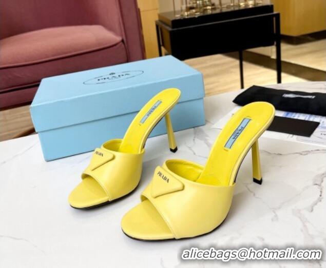 Hot Style Prada Brushed Leather Slide Sandals 9.5cm Yellow 609124