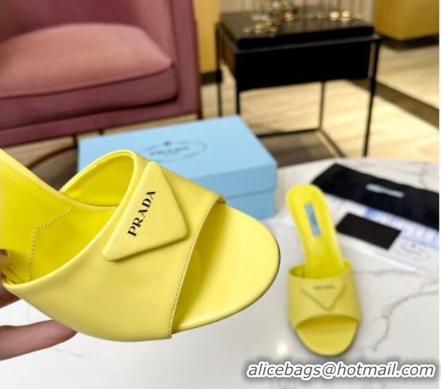 Hot Style Prada Brushed Leather Slide Sandals 9.5cm Yellow 609124